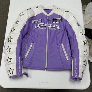 Icon Kitty Jacket Womens Large Purple Excellent Outlaw Racing Leather Star Moto